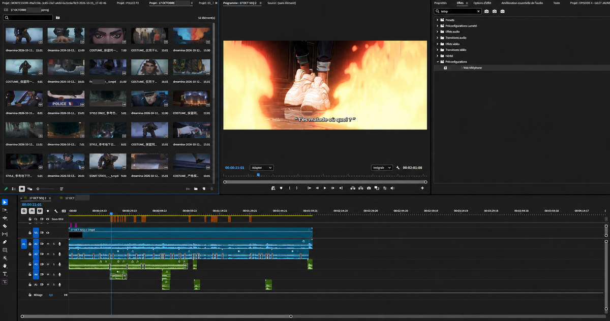 Timeline Premiere avec pistes vidéo et audio